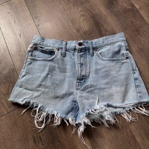 Madewell Jean Shorts Classic Blue Frayed Hem relaxed denim